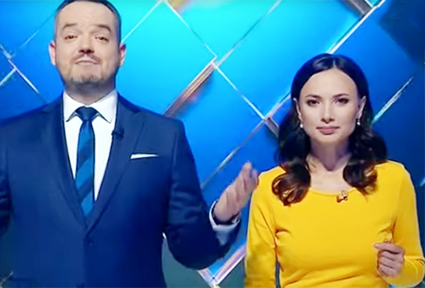 Украинские ведущие Василий Голованов и Елена Кирик 