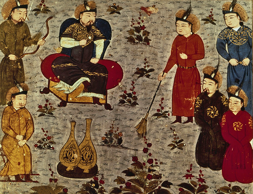 В персидских источниках Чингисхан больше похож на великого правителя. Он всегда изображен в дорогих костюмах и в окружении большой свиты.