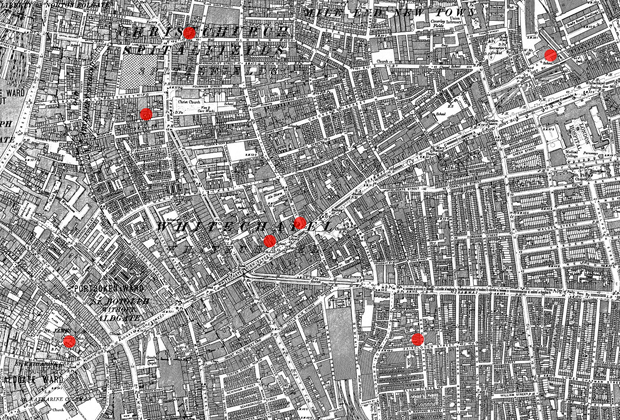 Места убийств Джека-потрошителя на карте Лондона