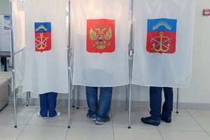 Избиратели в кабинах для голосования на избирательном участке