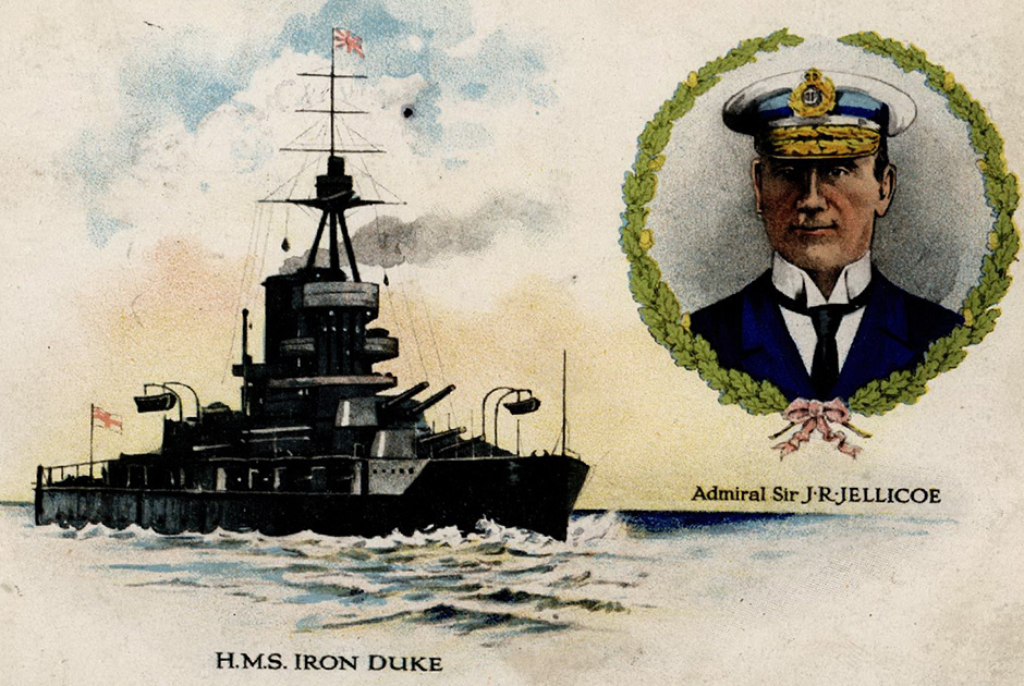 Британский адмирал Джон Рашуорт Джеллико и его флагман «Айрон Дюк» (H.M.S. Iron Duke)