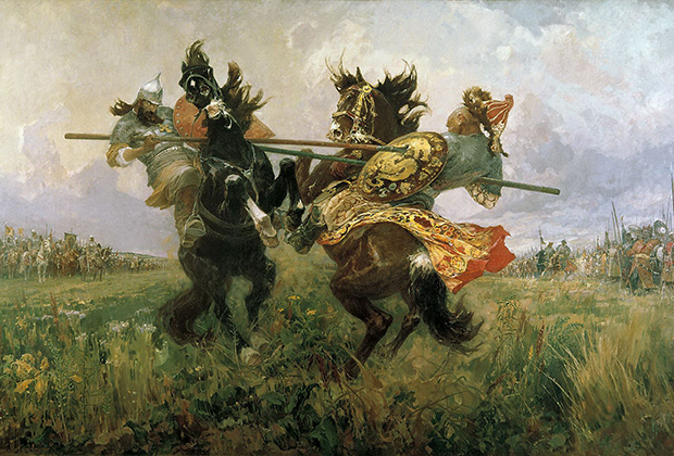 Картина М.И. Авилова «Поединок Пересвета с Челубеем на Куликовом поле» 