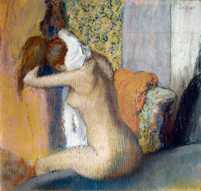 Картина Эдгара Дега «После ванны. Женщина вытирается», 1898 году.