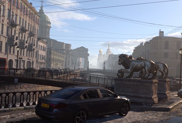 Копия Банковского моста (Санкт-Петербург) в Call of Duty Modern Warfare. В реальности здесь находятся крылатые грифоны, а не львы