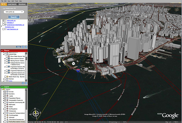 Нью-Йорк на ранней версии Google Earth. 2006 год.