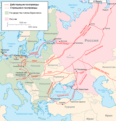 Схема газотранспортной системы Европы