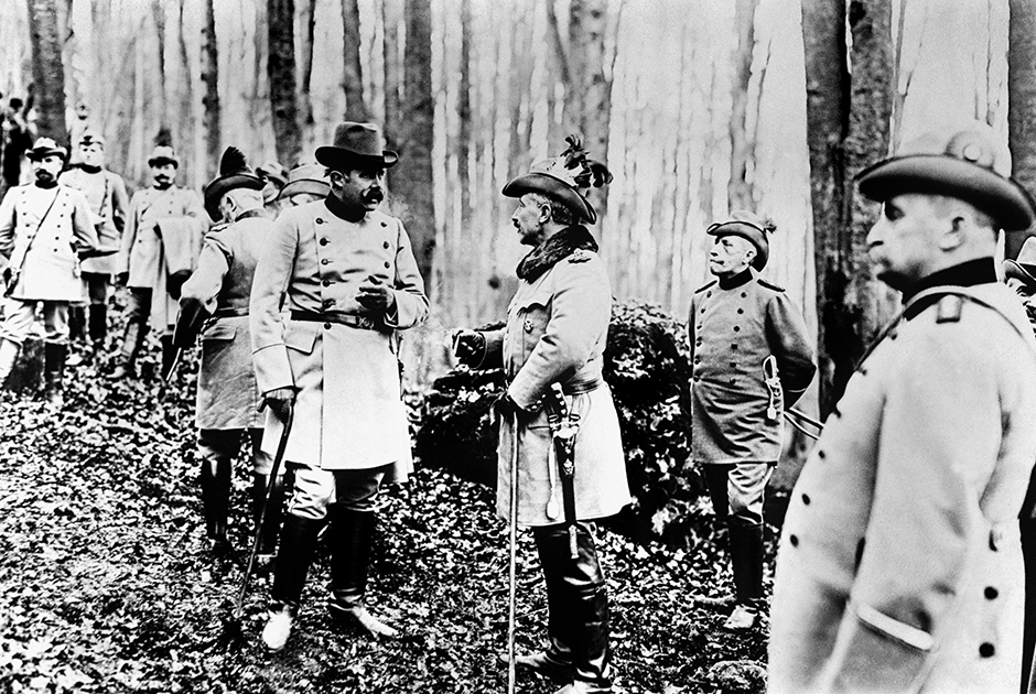 Вильгельм II и наследник Австро-Венгерского трона эрцгерцог Франц-Фердинанд на охоте