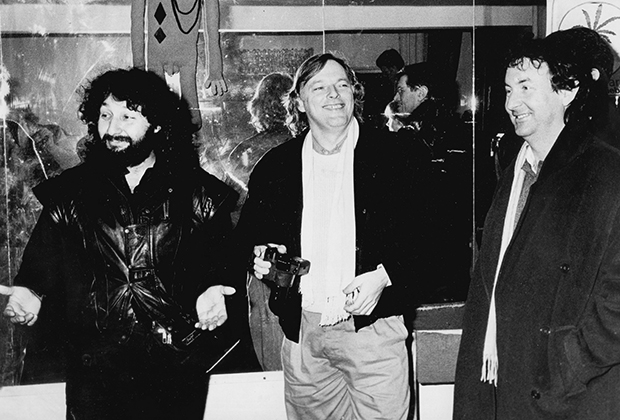 1988 год.  Стас Намин, Дэвид Гилмор («Пинк Флойд»), Ник Мейсон («Пинк Флойд») в студии SNC 