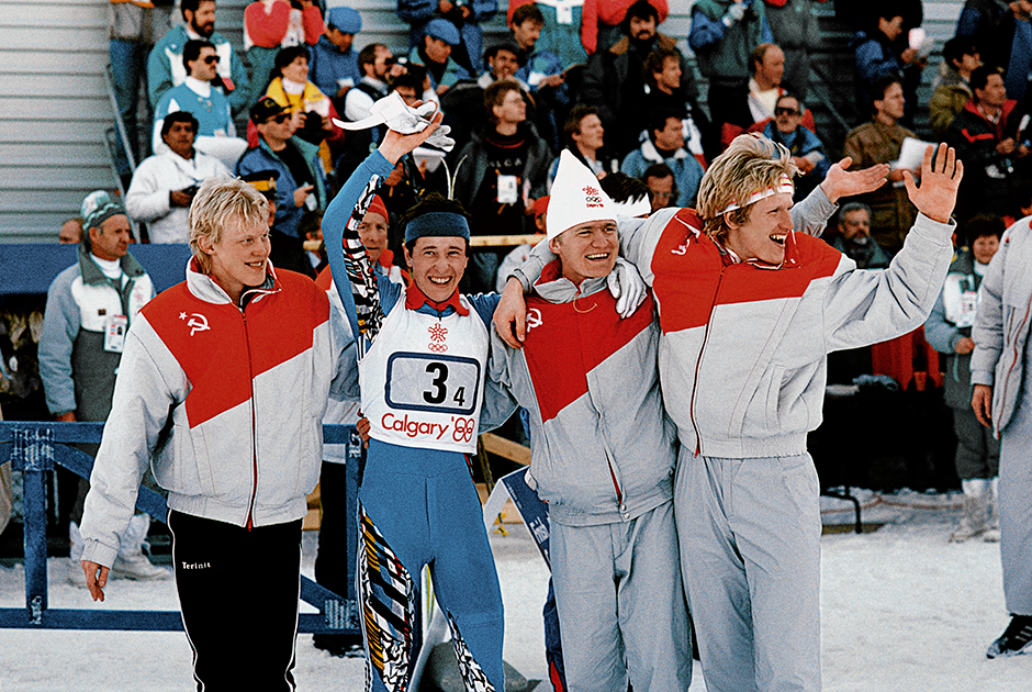 Команда советских биатлонистов на XV зимних Олимпийских играх в Калгари, 1988 год.