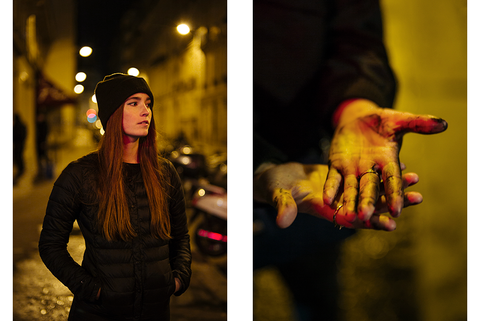 Сара (фото слева) — стилист из Парижа. Она участвует в протестах наравне со всеми, несмотря на то, что никогда не переживала насилие. Руки Леа (фото справа) покрыты краской — она перерисовывала испорченные плакаты.