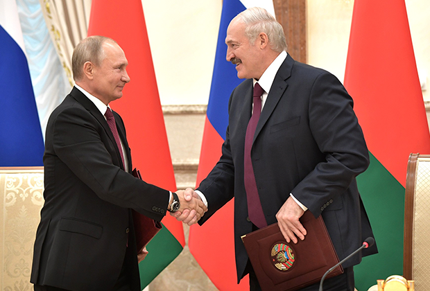 Президенты России и Белоруссии после заседания Высшего государственного совета Союзного государства, 19 июня 2018 года