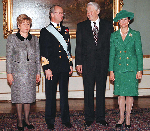 Чета Ельциных с королем Швеции Карлом XVI Густавом и его супругой