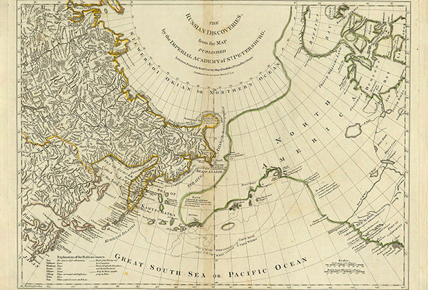Географический факультет Санкт-Петербургской академии наук в 1754 году опубликовал карту с названием Nouvelle Carte des Decouvertes faites par des Vaisseaux Russiens (Карту Миллера) с нанесенными границами северо-восточной Евразии.