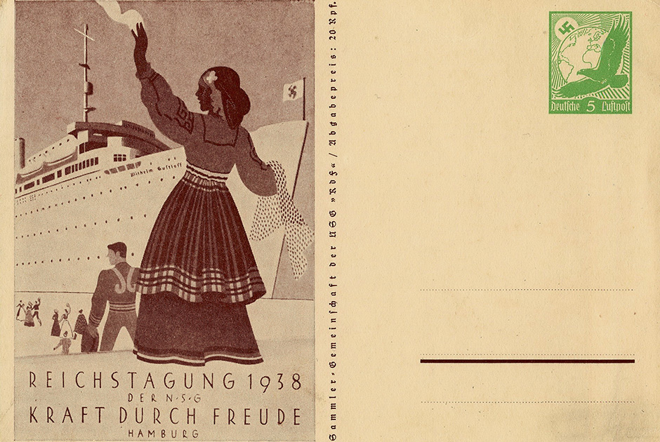 Рекламная открытка организации Kraft durch Freude («Сила через радость»), посвященная спуску на воду лайнера «Вильгельм Густлофф» 