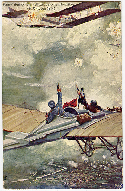 Воздушный бой над Францией 9 октября 1914 года. Немецкая открытка 1914 года