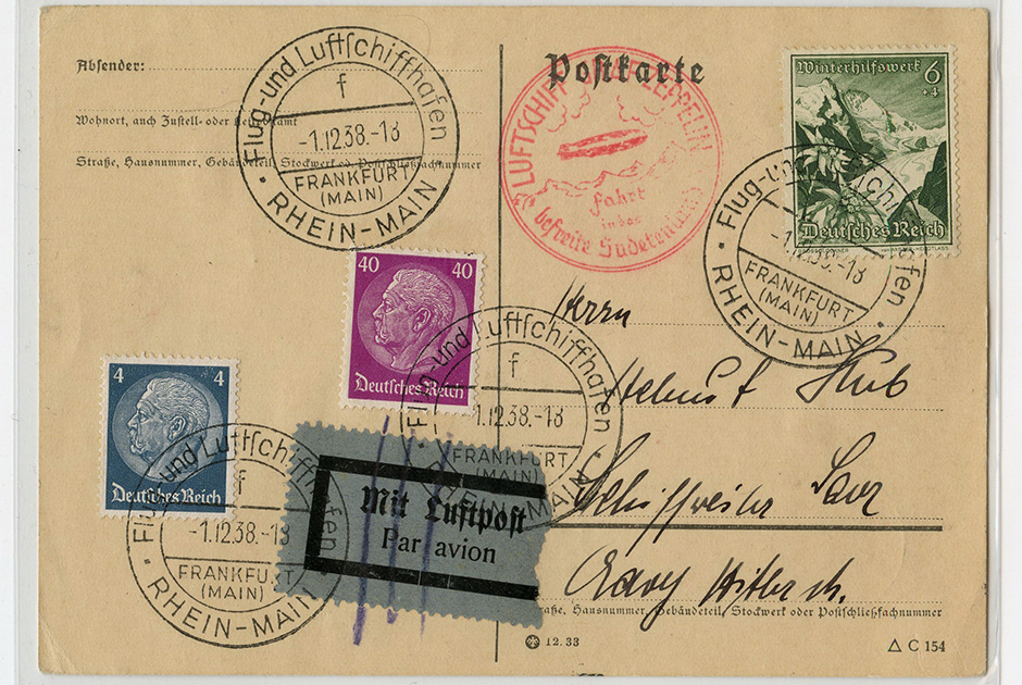 Конверт цеппелинной почты Германии. Со спецгашением (1 декабря 1938 года)