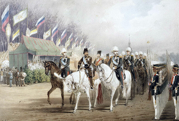 Михай Зичи «Александр II и Насир-ад-Дин Шах во время парада на Царицыном лугу»