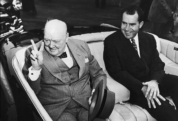 Никсон отправляется в Вашингтон с Уинстоном Черчиллем, встретив его в аэропорту, 1960 год 