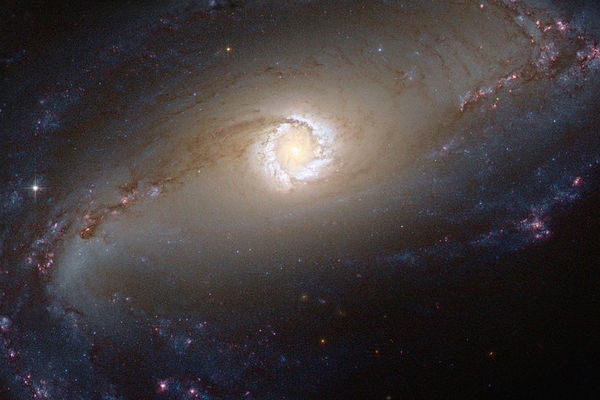 На фотографии спиральной галактики видимой с ребра заметна темная полоса тянущаяся