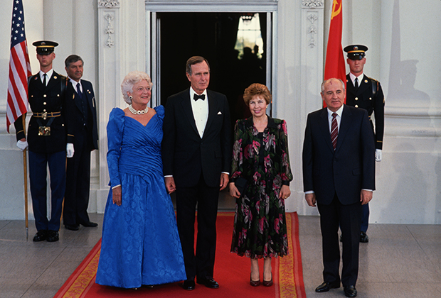 Супруги Буш и Горбачевы в Белом доме, Вашингтон, 1990 год