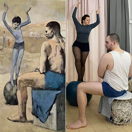 Картина Пабло Пикассо «Девочка на шаре» (1905) и косплей Анны Волынкиной