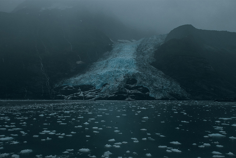 Ледник в заливе Принс-Уильям — один из множества аляскинских ледников, которые в недавние годы начали отступать. В 2003 году лед покрывал всю скалу, однако с тех пор он отступил до текущего состояния.

