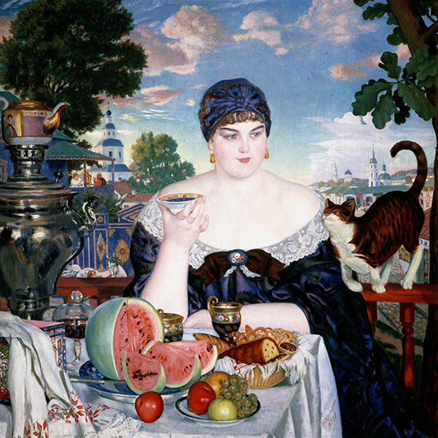 Картина «Купчиха за чаем» кисти Бориса Кустодиева, 1918 год