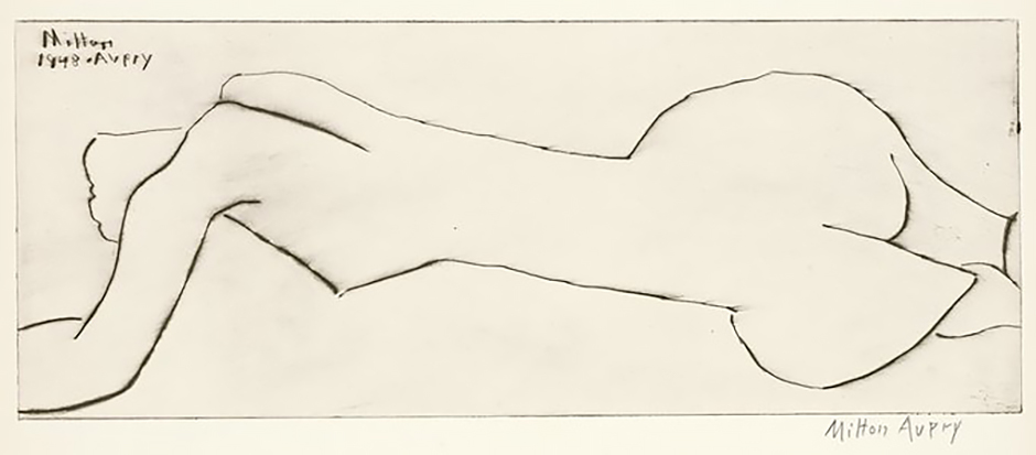 Завершает подборку картина, представленная Музеем искусств Аллентауна, штат Пенсильвания. Кураторы отмечают, что «Лежащая обнаженная» американского художника-модерниста Мильтона Эвери представляет современный взгляд на обнаженную натуру — абстрактный и минималистичный. Написанная в 1948 году картина, при помощи тонких линий изображающая лежащую на боку женщину, вполне может сойти как за детский рисунок, так и за эскиз татуировки какого-нибудь модного мастера. 
