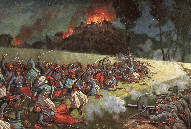 Атака французской колониальной пехоты на германские позиции, 1915 год