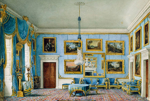 Голубая комната Букингемского дворца в начале XIX века