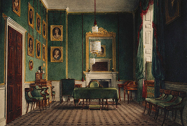 Зеленый кабинет Букингемского дворца в начале XIX века