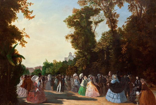 Картина «Вид с Пассейо Публико» (1856). На переднем плане экс-король Фернанду II
