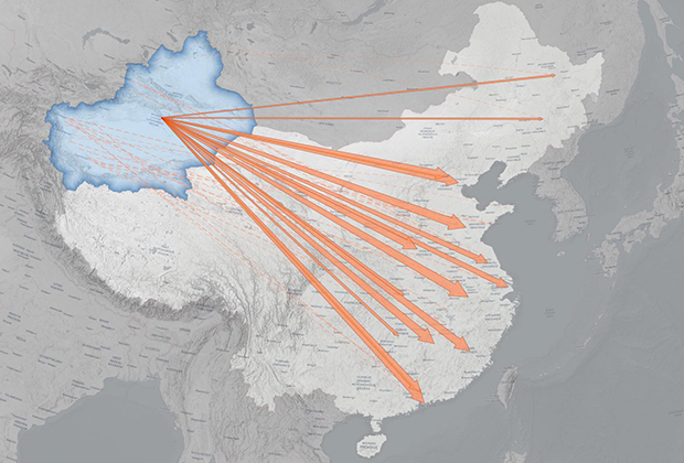 Схема перевода уйгурских рабочих из Синьцзян-Уйгурского автономного района на фабрики в другие части Китая с 2017 по 2020 год