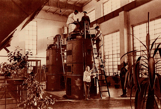 Озелененный силами жен инженеров цех. 1930-е годы