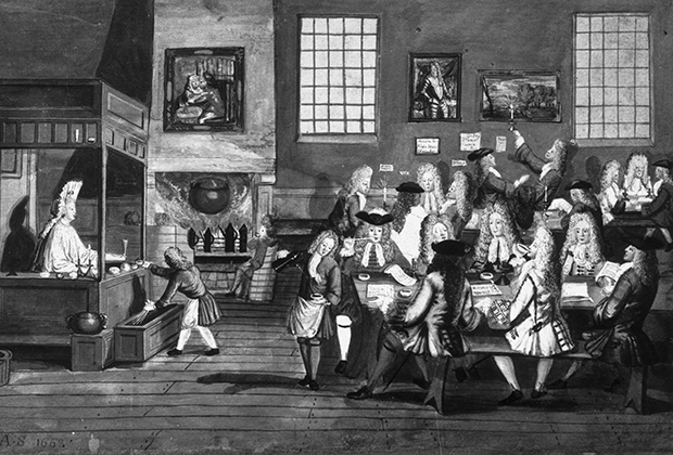 Отдых джентльменов в английской кофейне, 1668 год