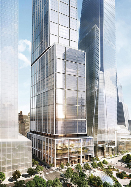 В 2022 году очередной небоскреб пополнит пейзаж Манхэттена в Нью-Йорке. Новое 58-этажное здание от британского архитектурного бюро Foster + Partners станет образующим элементом района Хадсон-Ярдс и достигнет в высоту 308 метров. Дизайнеры решили «собрать» небоскреб из трех объемных, отличающихся по размеру фигур, создав образ массивных ступеней. На площадке уже завершились основные строительные работы. По традиции, в качестве основных материалов архитекторы использовали бетон и стальные конструкции, а фасад облицевали 11,4 тысячи стеклянных панелей.После открытия небоскреб отдадут под офисы компаний. По словам разработчиков, они хотели создать «новое поколение офисных пространств, которые бы привлекали таланты». Более 70 процентов площади 50 Hudson Yards уже сдано в аренду. О желании перевезти сотрудников в новое здание заявили в корпорации Facebook и международной инвестиционной компании BlackRock. 
