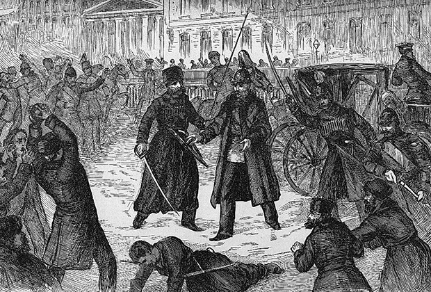 Покушение на Александра II на набережной Екатерининского канала в Санкт-Петербурге. После первого взрыва император не пострадал