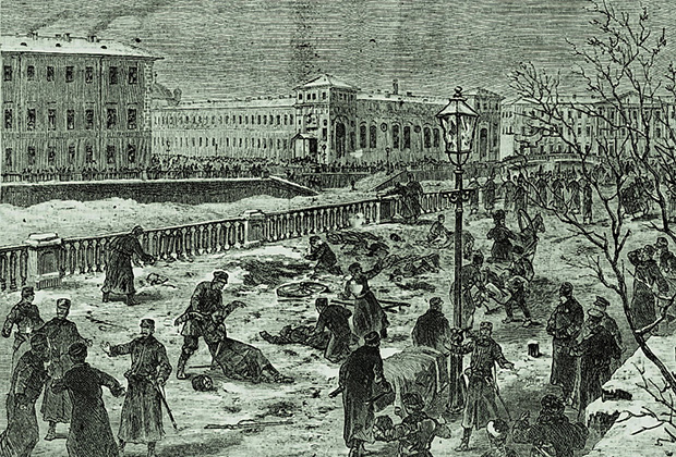 Набережная Екатерининского канала в Санкт-Петербурге после покушения на императора Александра II