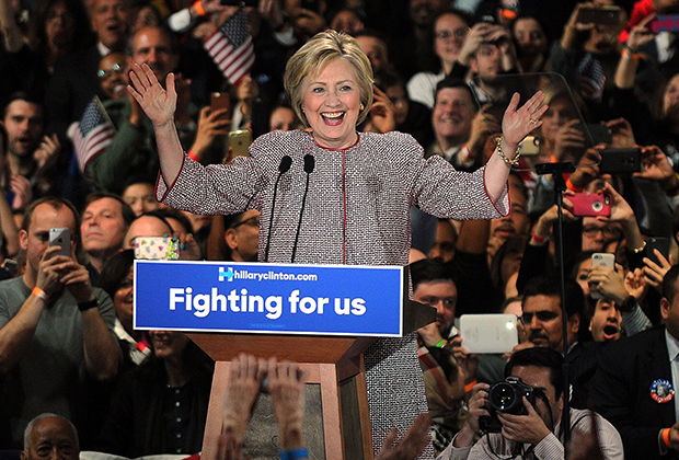 Хиллари Клинтон во время победы в предвыборной кампании, Нью-Йорк, 20 апреля 2016 года