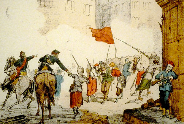 Женщины обороняют баррикаду на площади Бланш. Париж, 1871 год 