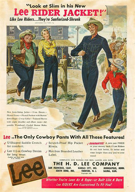 Реклама классических джинсов Lee, 1950-е годы