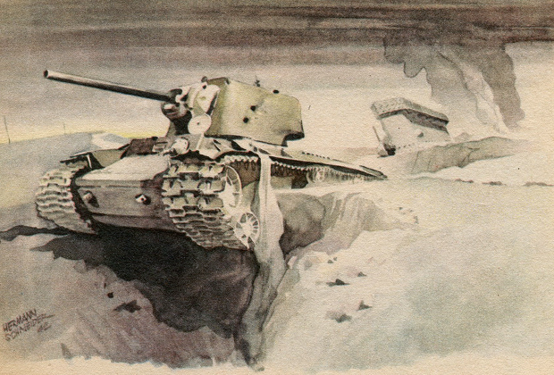 Подбитый советский танк. Немецкая открытка 1941-1942 годов 