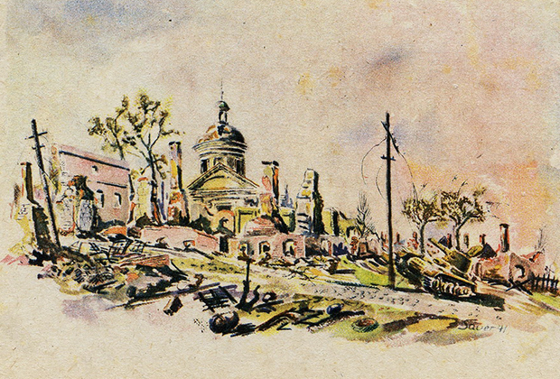 Еще одна русская деревня оставлена с боем. Немецкая открытка 1941-1942 годов