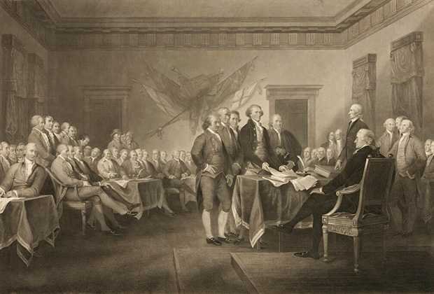 Гравюра с картины Джона Трамбулла «День независимости 4 июля 1776 года», 1876 год