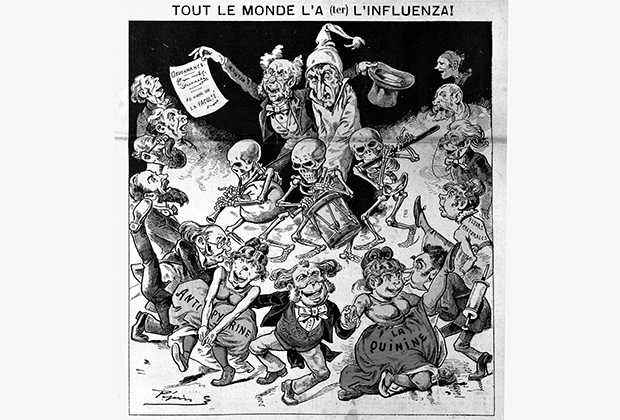 Карикатура времен пандемии «русского гриппа» 1889-1890 годов