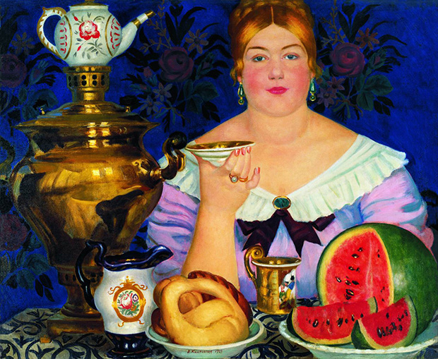 Картина Бориса Кустодиева «Купчиха, пьющая чай»