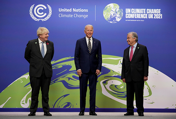 Премьер-министр Великобритании Борис Джонсон, президент США Джо Байден и генеральный секретарь ООН Антониу Гутерриш