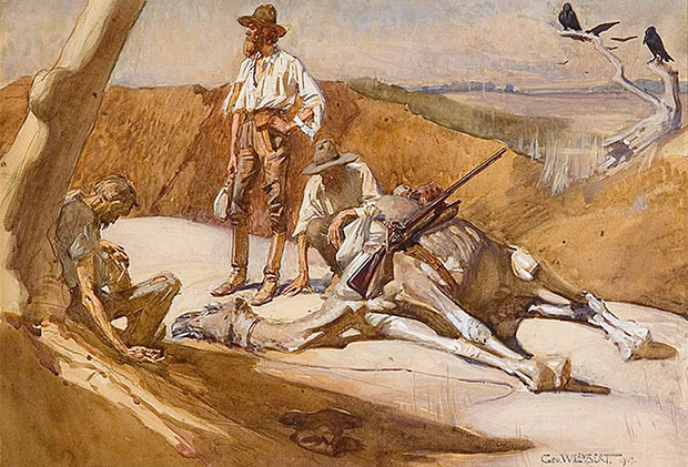 Берк и Уиллс на пути к Mount Hopeless. Иллюстрация: картина Джорджа Вашингтона Ламберта / National Gallery of Australia