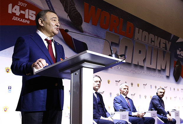 Председатель правления Федерации хоккея России, председатель совета директоров СМП-Банка Аркадий Ротенберг на втором ежегодном Международном хоккейном форуме. Москва, 14 декабря 2017 года