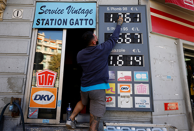 Цены на топливо на заправочной станции в Ницце